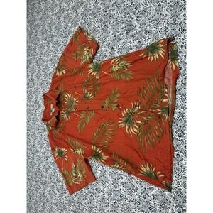 Men's XL Joe Marlin‎ Hawaiian Shirt Orange Palm Tropical Aloha Cotton Rayon